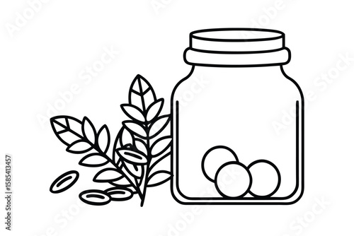 Savings Jar With Plant And Coins
