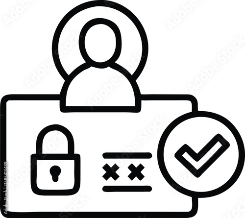 Account access verification icon illustration for secure login with password and checkmark