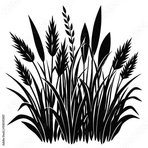 Isolated Silhouette of Grass and Plants in Intricate Vector Detail