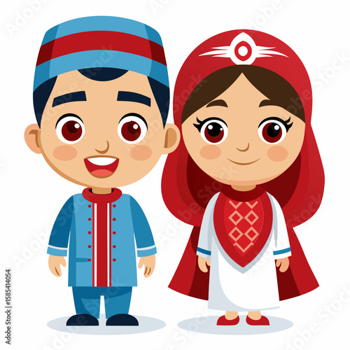 Adorable Cartoon of Moroccan Children in Traditional Clothing