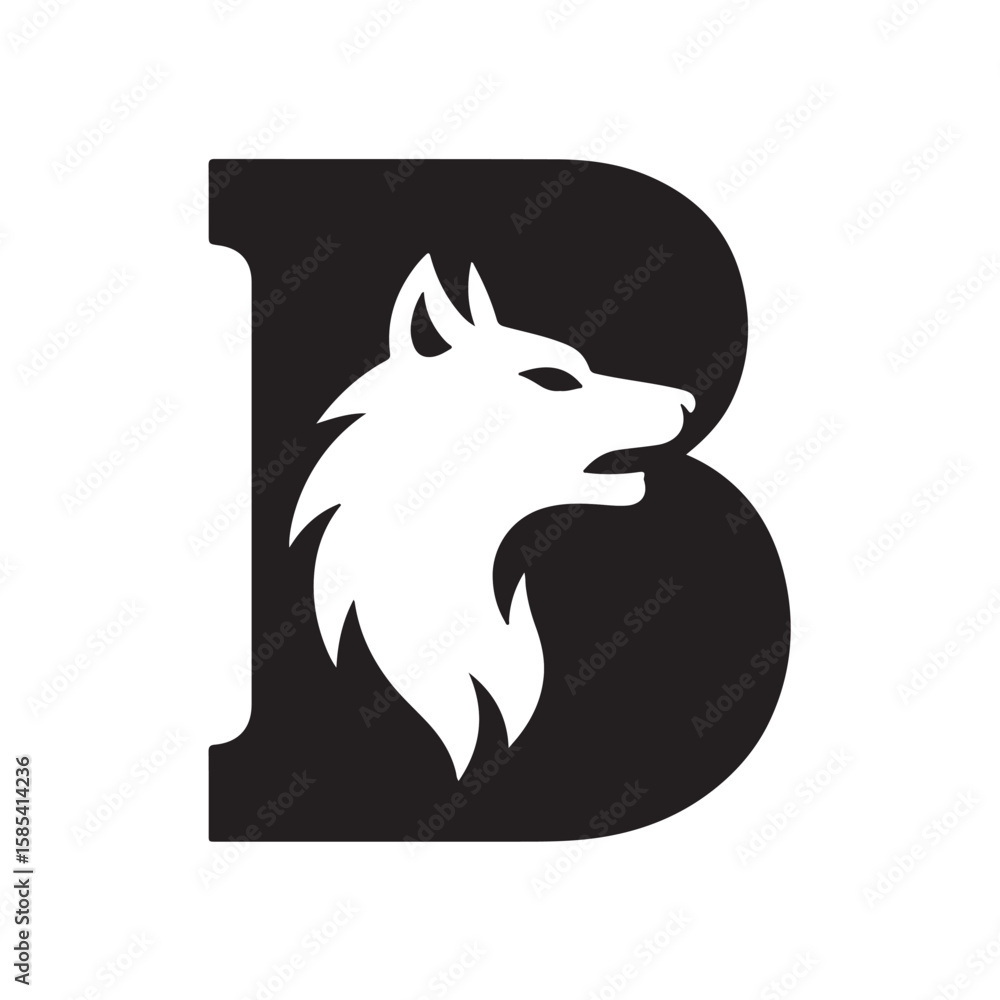Obraz premium White wolf head inside black letter B animal