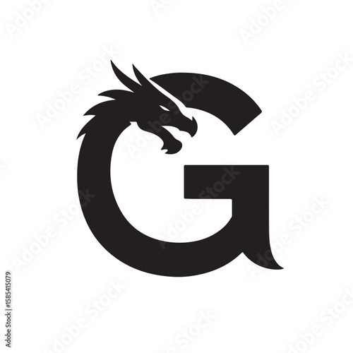 Black dragon head forming letter g vector