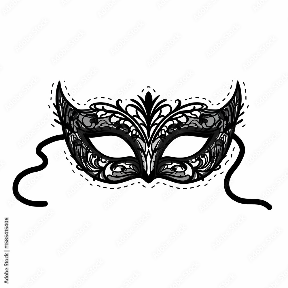 Fototapeta premium Ornate black masquerade mask isolated on white for Halloween 