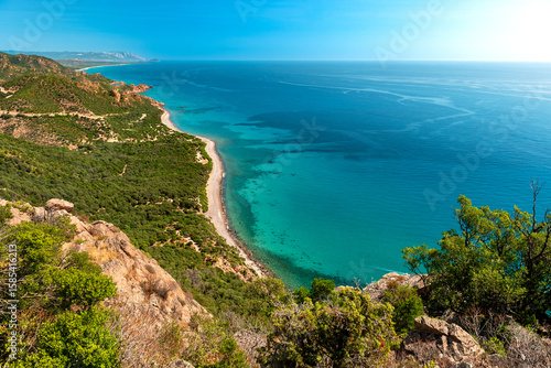 Sardegna, vista dall'alto della Marina di Gairo, in Ogliastra, Italia, Europa occidentale 