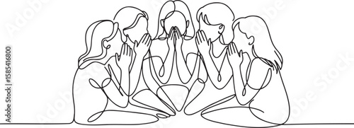 Five Women Sharing a Secret Single Line Art Illustration Conspiracy or Gossiping