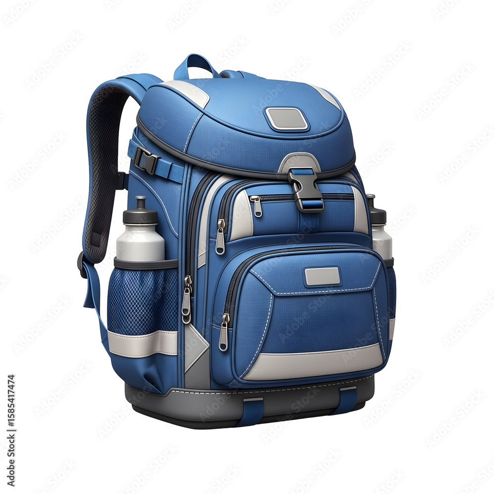 Obraz premium Blue backpack with two water bottles