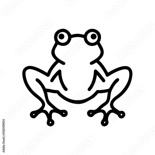 Simple line drawing of a frog sitting with legs apart  