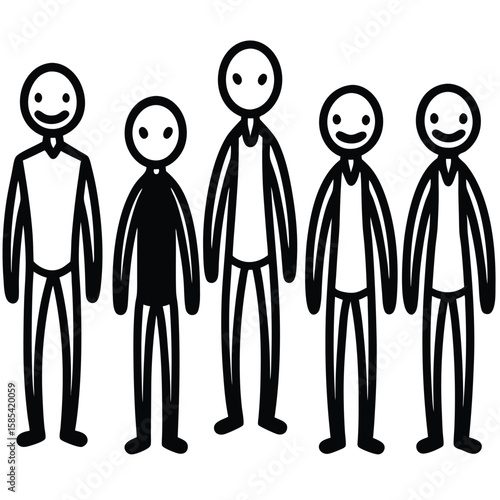 Minimalistic Line Drawing of Isolated Stick Figures in Various Poses