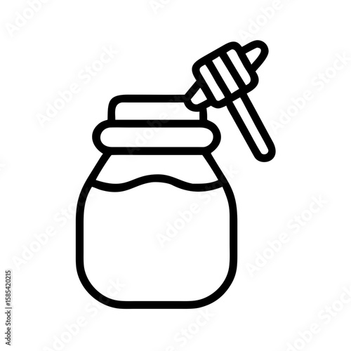 Honey jar with dipper in minimalist line art style  