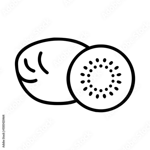 Kiwi fruit illustration with outer skin and inner detail  