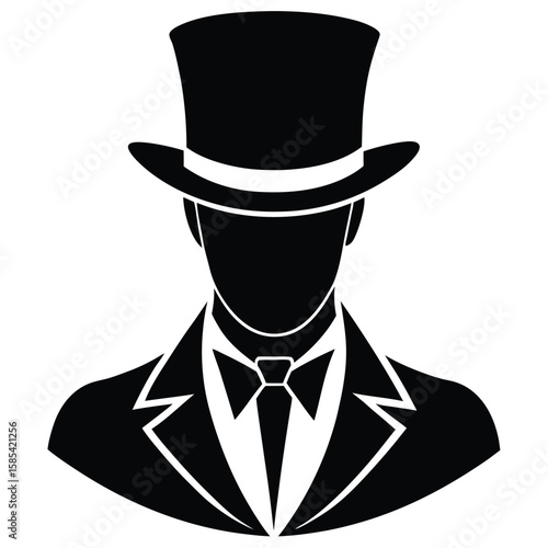 Vector Illustration of a Male Top Hat in Black on a White Background