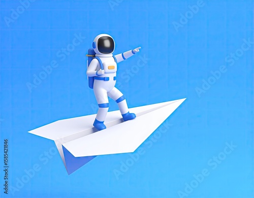 Astronaut soaring on paper airplane