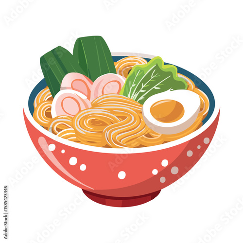 Japanese Ramen Bowl with Egg, Fish Cake, and Greens