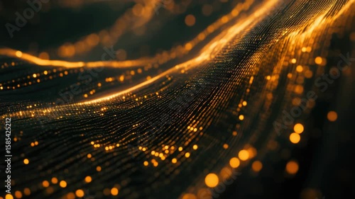 A vibrant array of golden server and networking hardware, emanating a warm glow in the center of a data center.