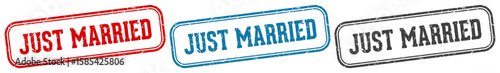 just married stamp. just married rectangular stamp set isolated on white background