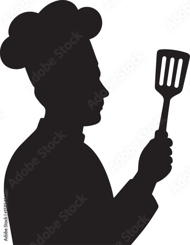 Chef silhouette holding spatula cooking kitchen