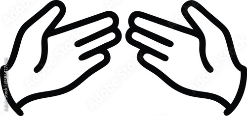 Black line art of two hands in offering or protecting gesture