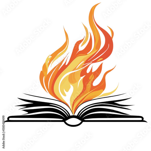 Open book with flames rising from pages