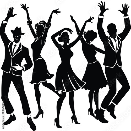 Exuberant Dance Party Silhouette of Joyful Figures