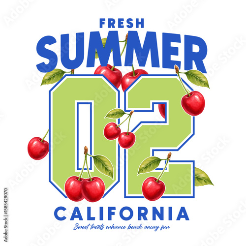 college style numbers typography with red cherries. Vector illustration design for fashion graphics, t shirt prints