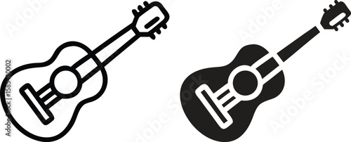 Guitar Icon Set Black and White Vector Music Instrument Illustration
