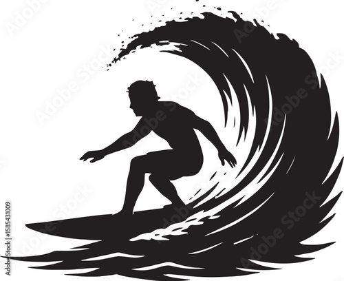 Surfer riding black wave surfing ocean
