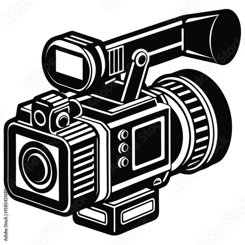 Black Silhouette of a Video Camera on a White Background