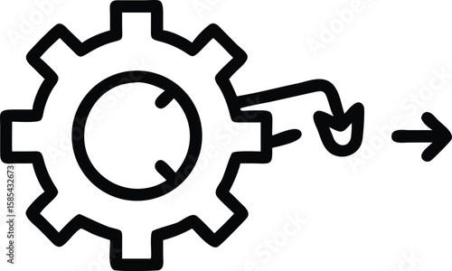 Black outline of a gear mechanism with arrow process indication
