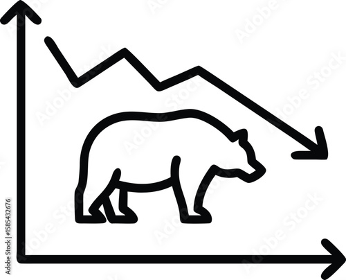 Black outline of bear with decreasing stock graph showing market downturn