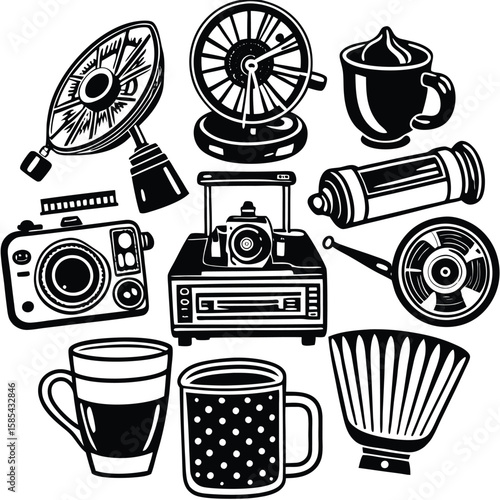 Vintage Hand-Drawn Illustrations of Objects from Classic Movies