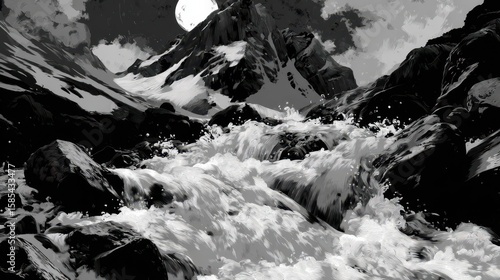 Wallpaper Mural Dramatic mountain stream scene under a full moon. Torontodigital.ca