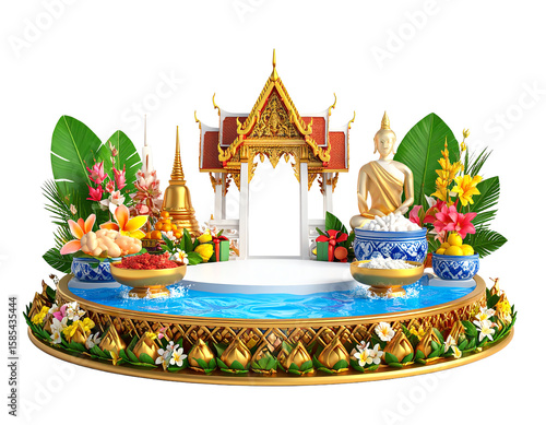 Songkran 2024, water, background, cartoon, 3D illustration