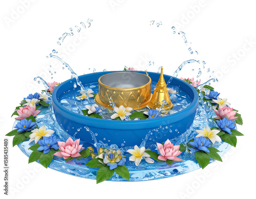 Songkran 2024, water, background, cartoon, 3D illustration