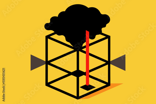 Neon Scaffolding Holding Up a Cube of Black Smoke
