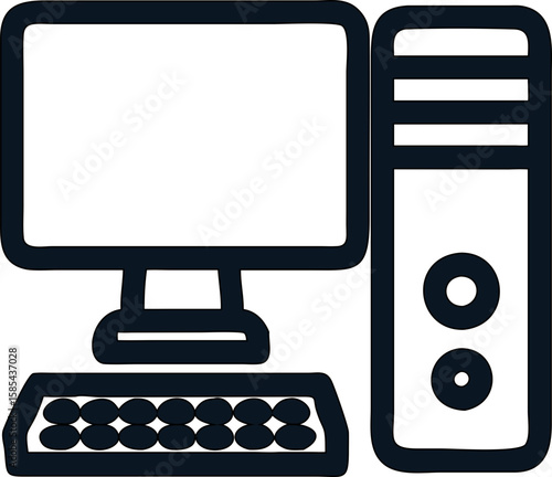 Vector icon of a home office PC setup, perfect for web and mobile use. monitor, keyboard, SPU

