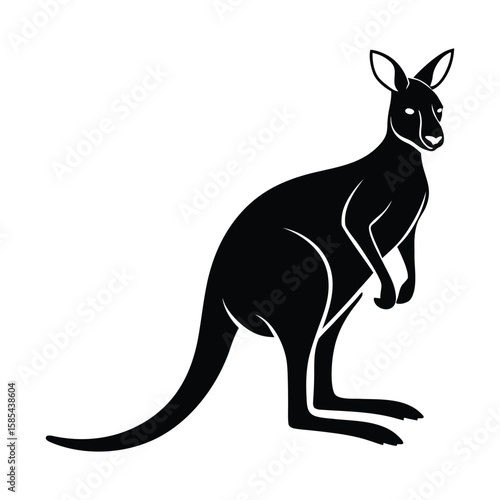 Full Black Silhouette of a Jumping Kangaroo Vector Illustration
