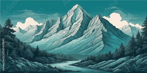 Beautiful snowy winter mountain landscape with a clear blue sky