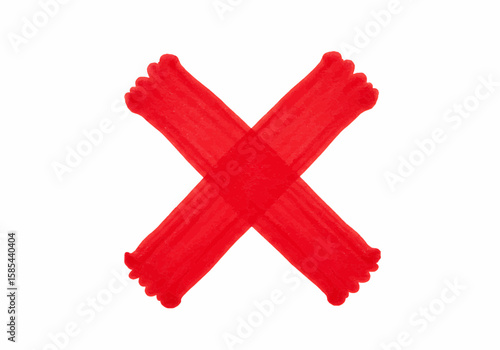 Red x mark painted with brush strokes on a white background representing a negative or incorrect symbol
