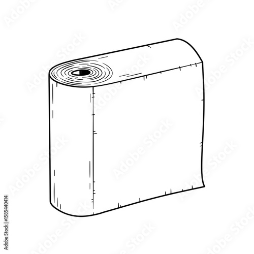 Rolled Paper roll of paper, unraveling length, markings down the side, on a white backdrop