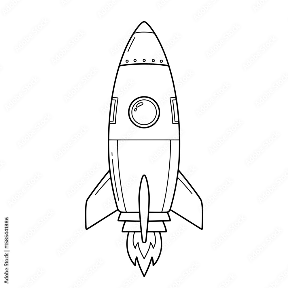 Simple outline of a rocket with a round window and a pointed top Simple outline of a rocket with a round window and a pointed top