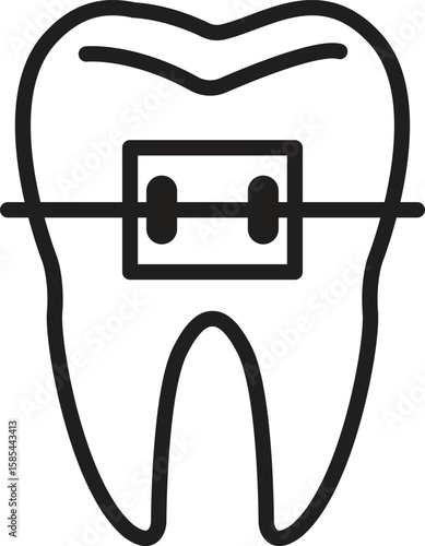 Tooth with braces icon representing orthodontic treatment, braces procedure or dental straightening with transparent background