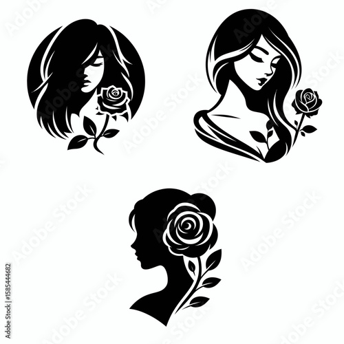 A black girl with rose. Rose Valentine Clipart Line Art Vector Illustration Love Heart Romance. Dark skinned youth holding bloom kid flora floral gift beauty.