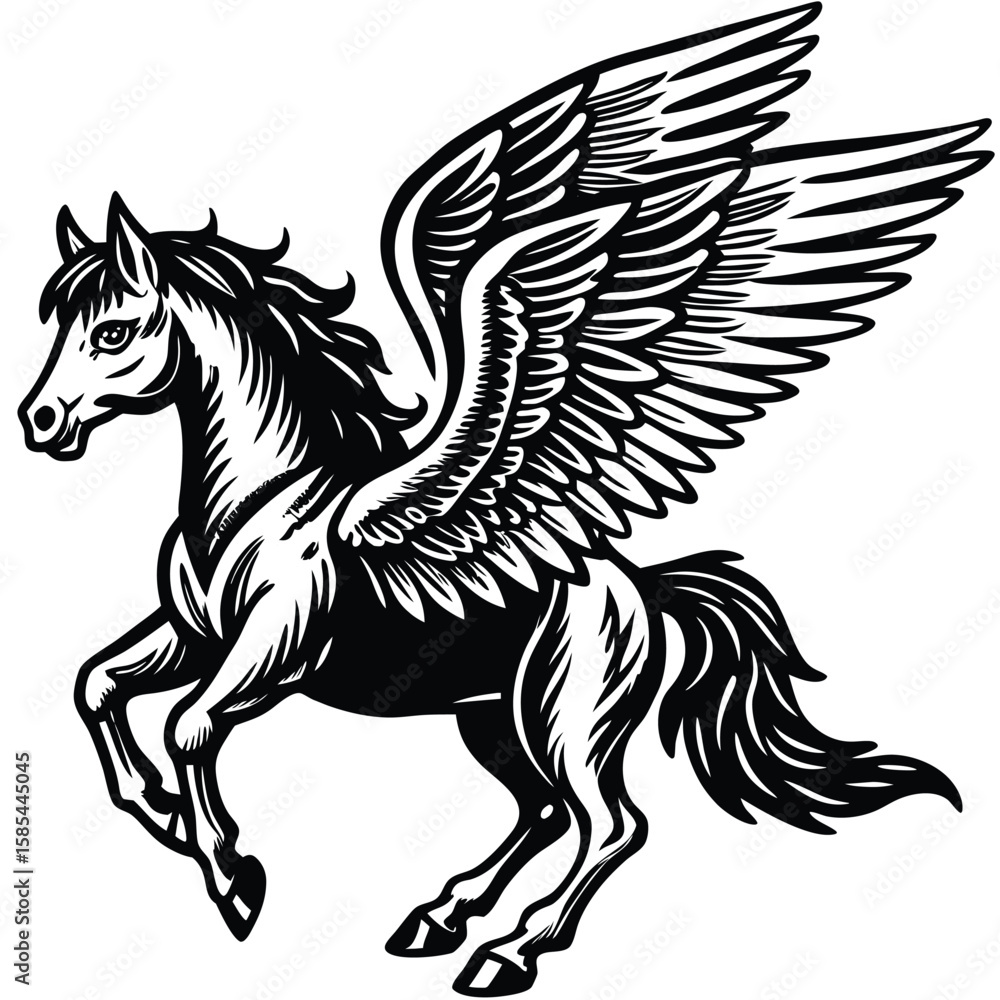 Obraz premium Majestic Winged Pegasus Sketch Isolated on White Background