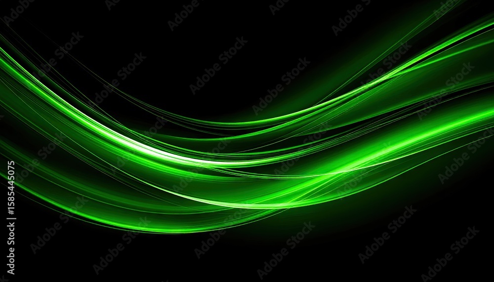 Naklejka premium Abstract glowing green curves on black (1)