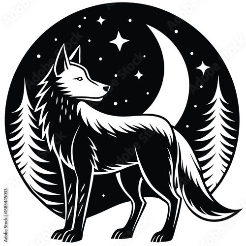 A Majestic Wolf Howling Under the Moonlight at Night