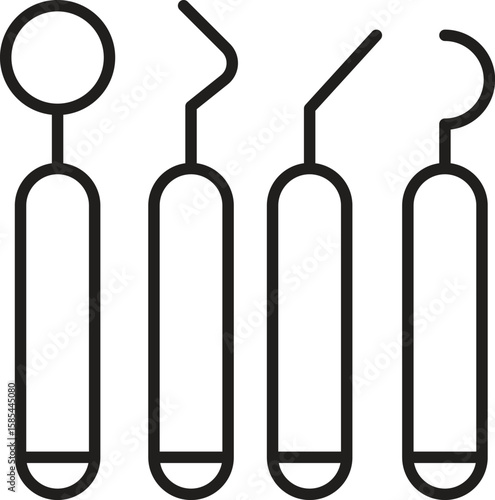 Dental instruments icon showing scaler and probe tools for oral hygiene and inspection with transparent background