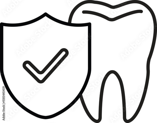 Tooth and shield icon representing dental protection, health coverage or oral care safety with transparent background