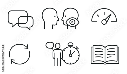 Effective Communication Icons. Outline icon set of effective communication: speech bubbles, eye contact,