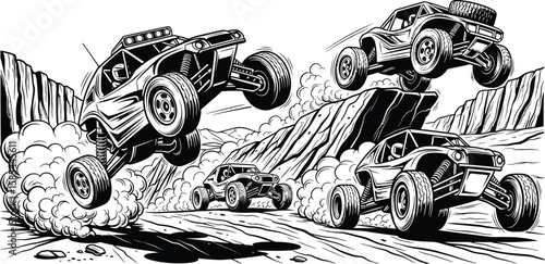 Offroad vehicles conquer the desert landscape, showcasing their fourwheeldrive capabilities and adventurous spirit