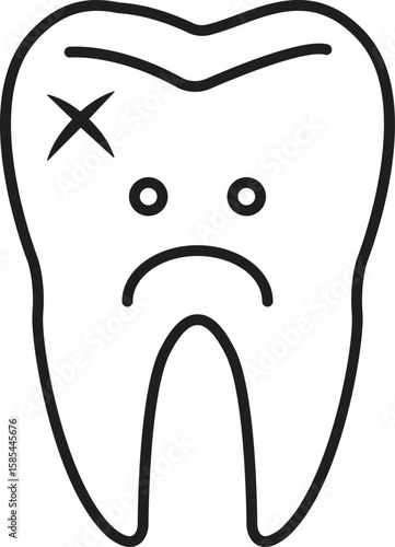 Sad tooth icon symbolizing dental pain, decay or cavity problem with transparent background